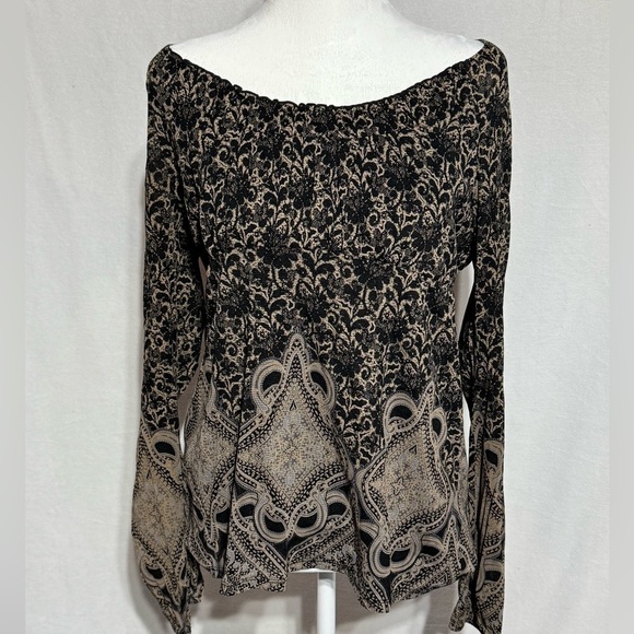 Liz Wear Tops - Liz Wear Elegant Black and Cream Long Sleeve Blouse Size Large